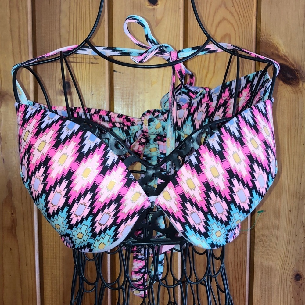 Victoria’s secret bikini top the wrap halter top Aztec print size 34DD swim wear
